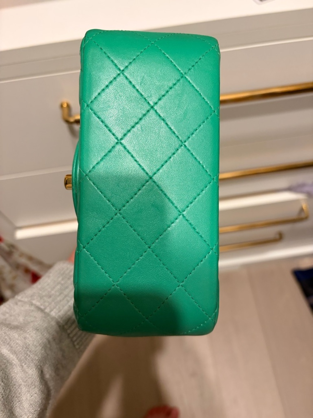 CHANEL 💯 Authentic Emerald Green Quilted Mini Flap Bag with Silver Hardware rare - Picture 14 of 16